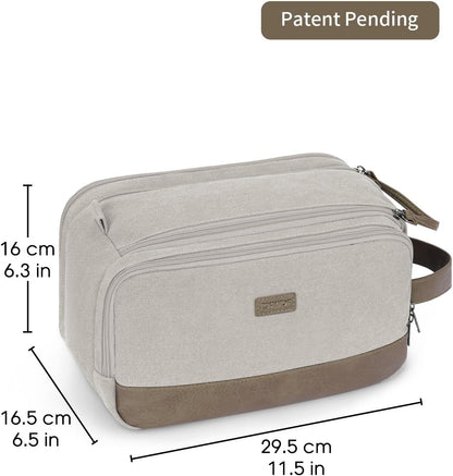 Toiletry Bag for Men Travel Toiletry Organizer Canvas and Leather Dopp Kit Water-Resistant Shaving Bag for Travel Accessories (Green, Large)