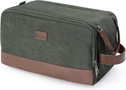 Toiletry Bag for Men Travel Toiletry Organizer Canvas and Leather Dopp Kit Water-Resistant Shaving Bag for Travel Accessories (Green, Large)