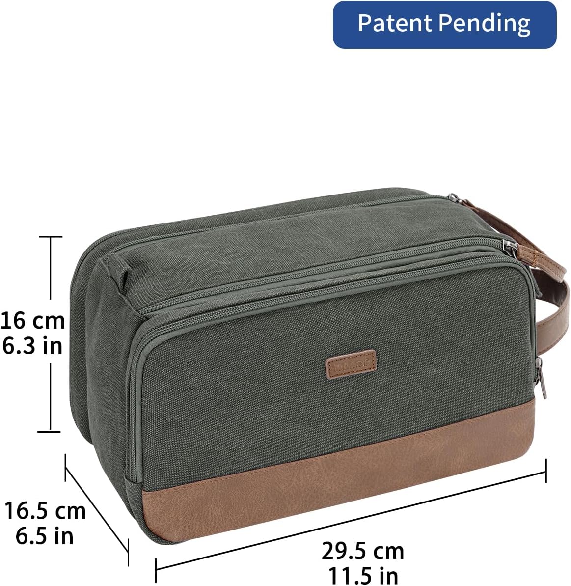 Toiletry Bag for Men Travel Toiletry Organizer Canvas and Leather Dopp Kit Water-Resistant Shaving Bag for Travel Accessories (Green, Large)