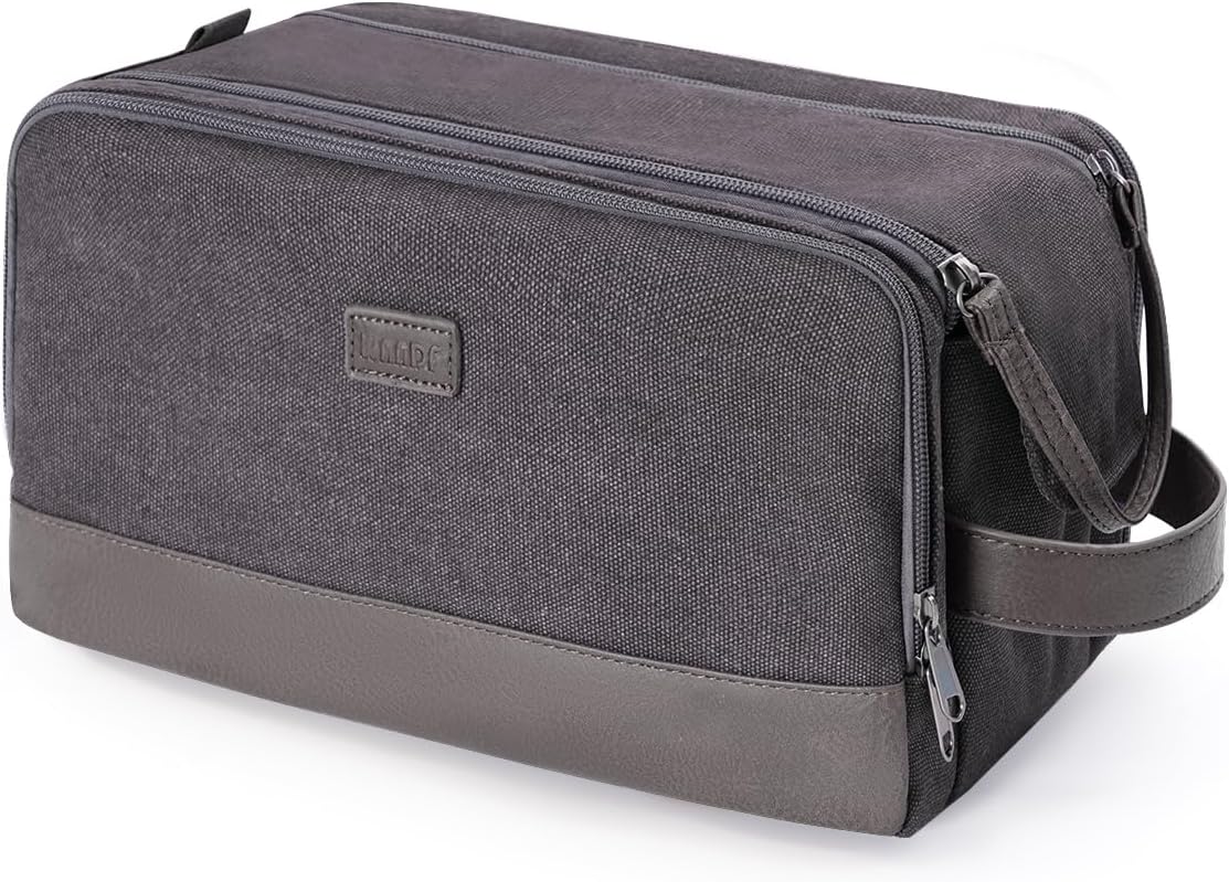 Toiletry Bag for Men Travel Toiletry Organizer Canvas and Leather Dopp Kit Water-Resistant Shaving Bag for Travel Accessories (Green, Large)