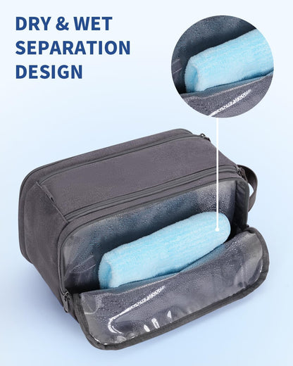 Toiletry Bag for Men Travel Toiletry Organizer Canvas and Leather Dopp Kit Water-Resistant Shaving Bag for Travel Accessories (Green, Large)