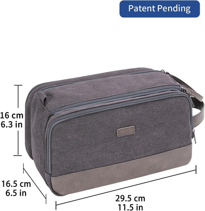 Toiletry Bag for Men Travel Toiletry Organizer Canvas and Leather Dopp Kit Water-Resistant Shaving Bag for Travel Accessories (Green, Large)