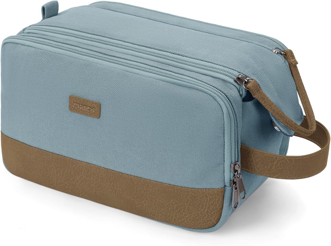 Toiletry Bag for Men Travel Toiletry Organizer Canvas and Leather Dopp Kit Water-Resistant Shaving Bag for Travel Accessories (Green, Large)