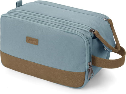 Toiletry Bag for Men Travel Toiletry Organizer Canvas and Leather Dopp Kit Water-Resistant Shaving Bag for Travel Accessories (Green, Large)