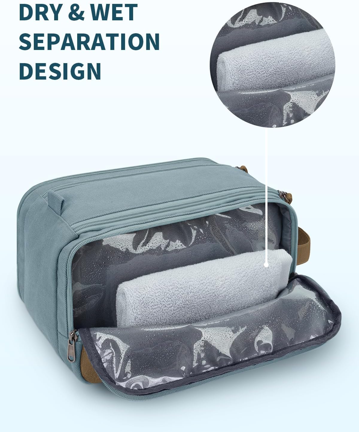 Toiletry Bag for Men Travel Toiletry Organizer Canvas and Leather Dopp Kit Water-Resistant Shaving Bag for Travel Accessories (Green, Large)