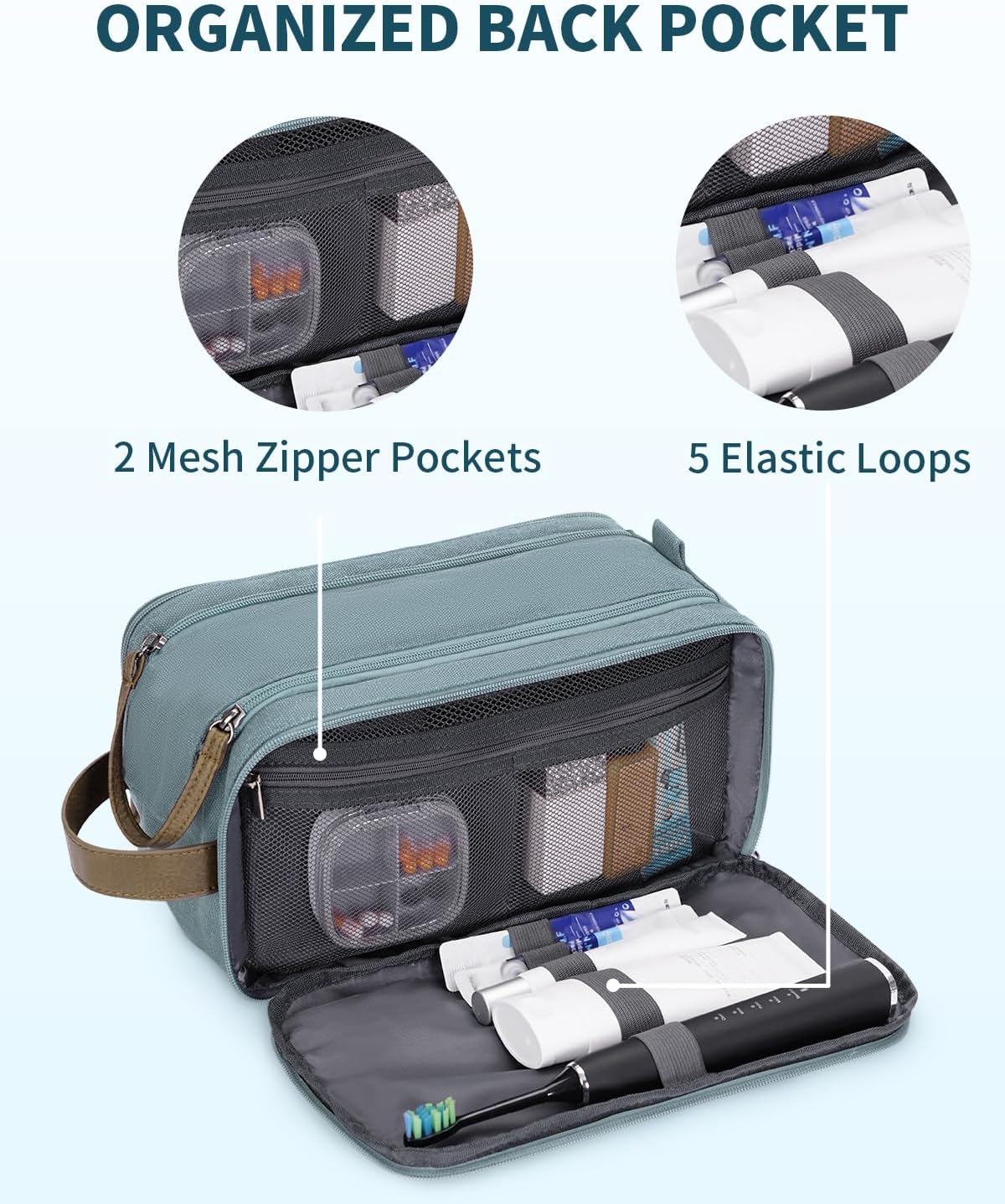 Toiletry Bag for Men Travel Toiletry Organizer Canvas and Leather Dopp Kit Water-Resistant Shaving Bag for Travel Accessories (Green, Large)