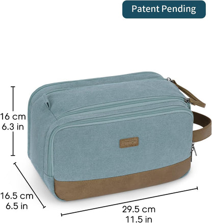 Toiletry Bag for Men Travel Toiletry Organizer Canvas and Leather Dopp Kit Water-Resistant Shaving Bag for Travel Accessories (Green, Large)
