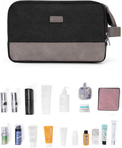 Toiletry Bag for Men Travel Toiletry Organizer Canvas and Leather Dopp Kit Water-Resistant Shaving Bag for Travel Accessories (Green, Large)