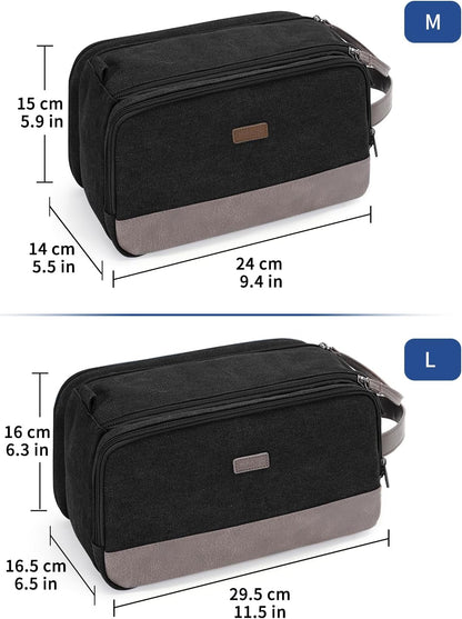 Toiletry Bag for Men Travel Toiletry Organizer Canvas and Leather Dopp Kit Water-Resistant Shaving Bag for Travel Accessories (Green, Large)