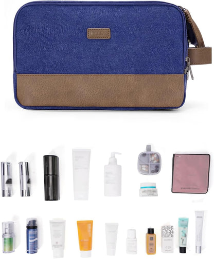 Toiletry Bag for Men Travel Toiletry Organizer Canvas and Leather Dopp Kit Water-Resistant Shaving Bag for Travel Accessories (Green, Large)