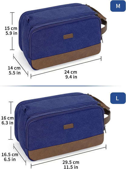 Toiletry Bag for Men Travel Toiletry Organizer Canvas and Leather Dopp Kit Water-Resistant Shaving Bag for Travel Accessories (Green, Large)
