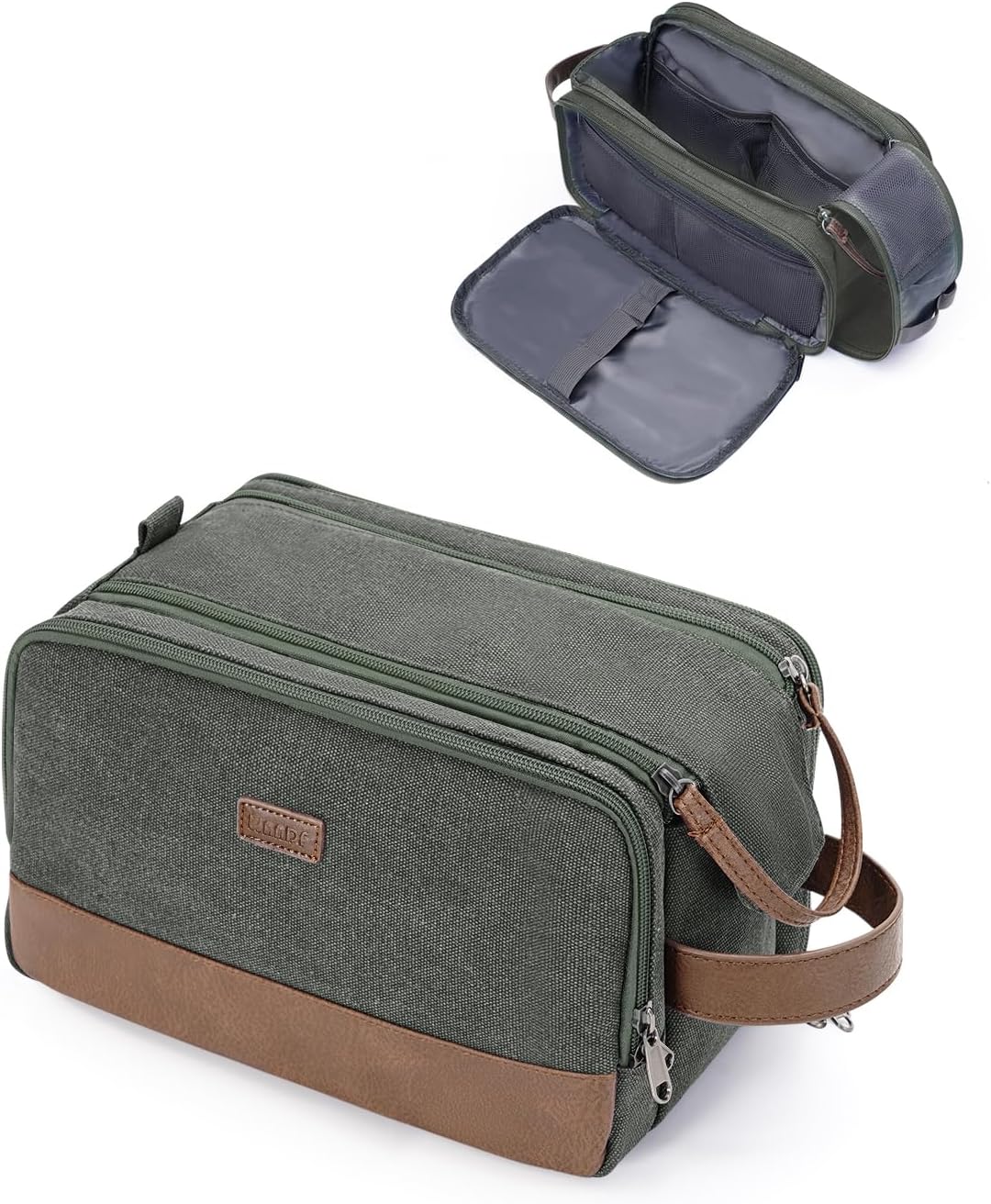 Toiletry Bag for Men Travel Toiletry Organizer Canvas and Leather Dopp Kit Water-Resistant Shaving Bag for Travel Accessories (Green, Large)