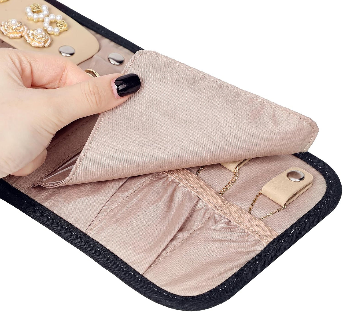 Travel Jewelry Case Organizer, Medium Foldable Storage Roll for Earrings, Necklaces, Rings, Bracelets, Brooches, Pink