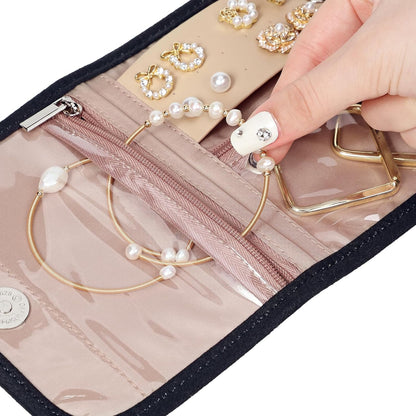 Travel Jewelry Case Organizer, Medium Foldable Storage Roll for Earrings, Necklaces, Rings, Bracelets, Brooches, Pink