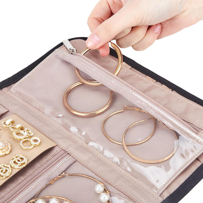 Travel Jewelry Case Organizer, Medium Foldable Storage Roll for Earrings, Necklaces, Rings, Bracelets, Brooches, Pink