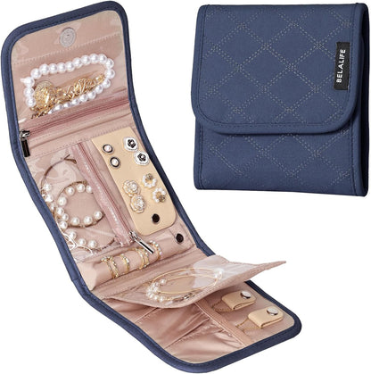 Travel Jewelry Case Organizer, Medium Foldable Storage Roll for Earrings, Necklaces, Rings, Bracelets, Brooches, Pink