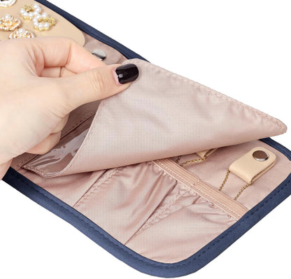 Travel Jewelry Case Organizer, Medium Foldable Storage Roll for Earrings, Necklaces, Rings, Bracelets, Brooches, Pink
