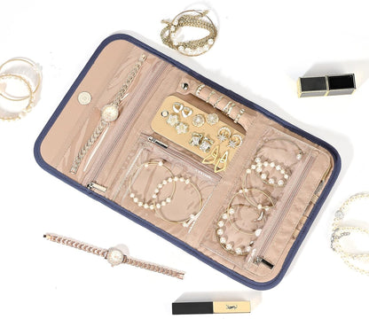 Travel Jewelry Case Organizer, Medium Foldable Storage Roll for Earrings, Necklaces, Rings, Bracelets, Brooches, Pink