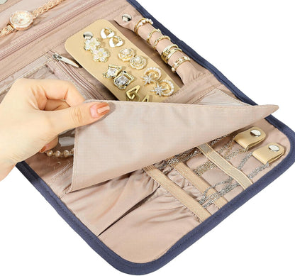 Travel Jewelry Case Organizer, Medium Foldable Storage Roll for Earrings, Necklaces, Rings, Bracelets, Brooches, Pink