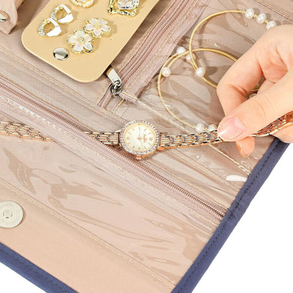 Travel Jewelry Case Organizer, Medium Foldable Storage Roll for Earrings, Necklaces, Rings, Bracelets, Brooches, Pink