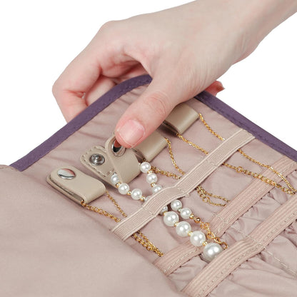 Travel Jewelry Case Organizer, Medium Foldable Storage Roll for Earrings, Necklaces, Rings, Bracelets, Brooches, Pink