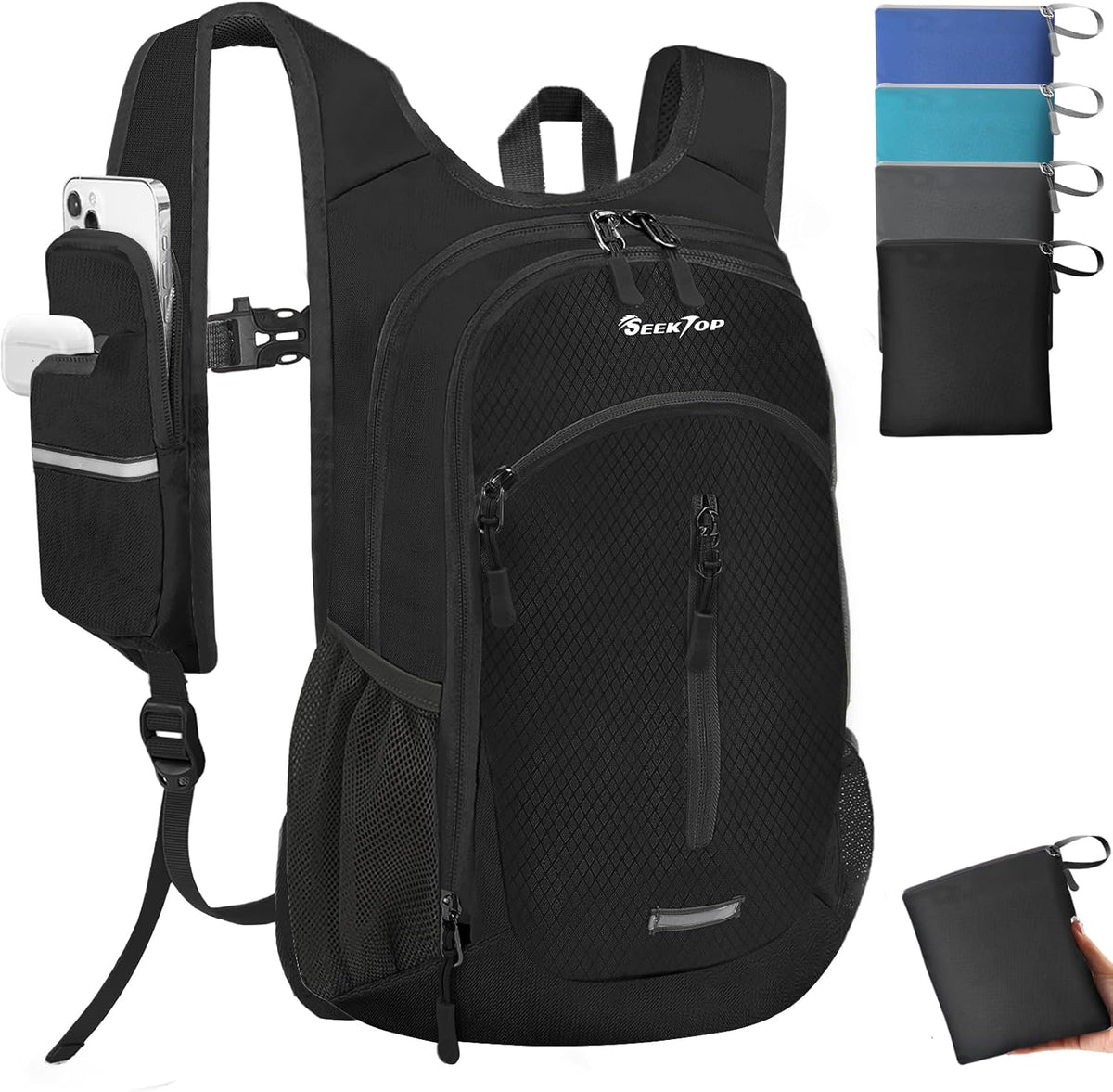 Seektop Small Hiking Backpack Expandable 12L-16L, Lightweight Packable Waterproof Daypack with Phone Pocket for Women Men