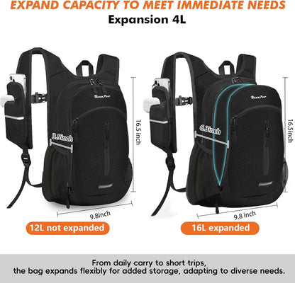 Seektop Small Hiking Backpack Expandable 12L-16L, Lightweight Packable Waterproof Daypack with Phone Pocket for Women Men