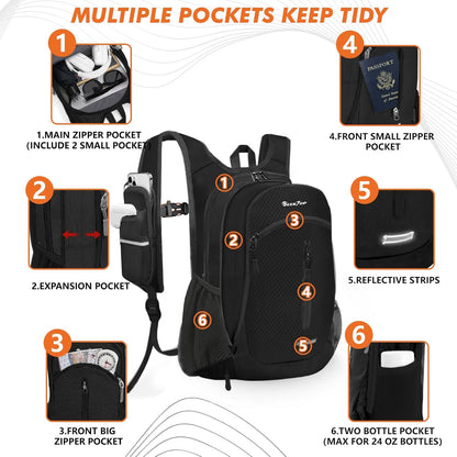 Seektop Small Hiking Backpack Expandable 12L-16L, Lightweight Packable Waterproof Daypack with Phone Pocket for Women Men
