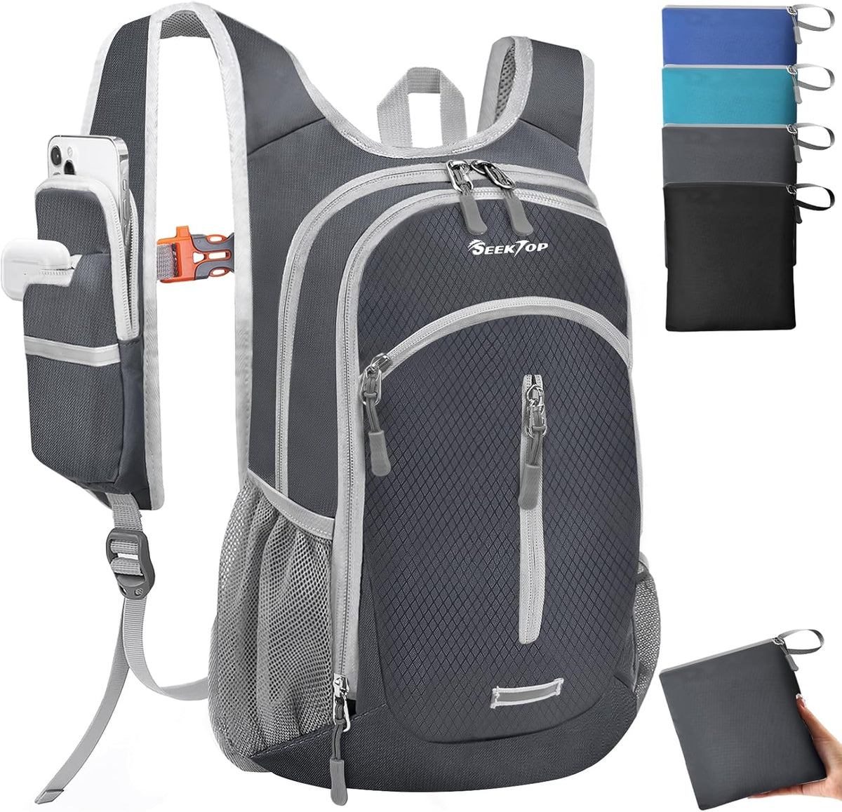 Seektop Small Hiking Backpack Expandable 12L-16L, Lightweight Packable Waterproof Daypack with Phone Pocket for Women Men