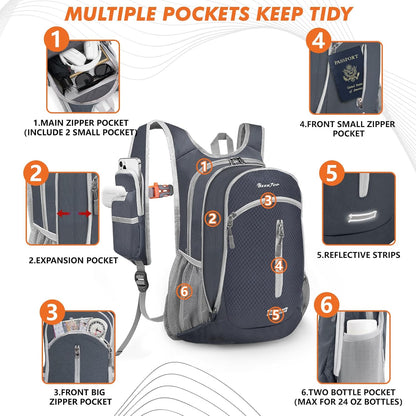 Seektop Small Hiking Backpack Expandable 12L-16L, Lightweight Packable Waterproof Daypack with Phone Pocket for Women Men