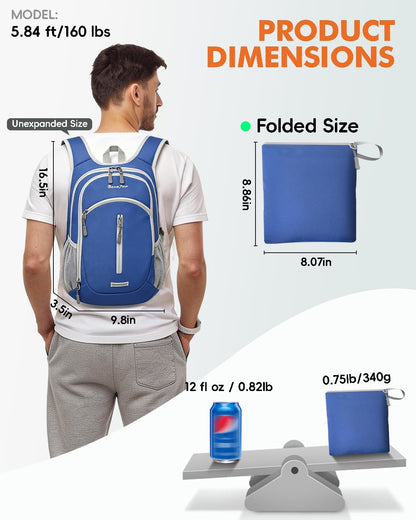 Seektop Small Hiking Backpack Expandable 12L-16L, Lightweight Packable Waterproof Daypack with Phone Pocket for Women Men