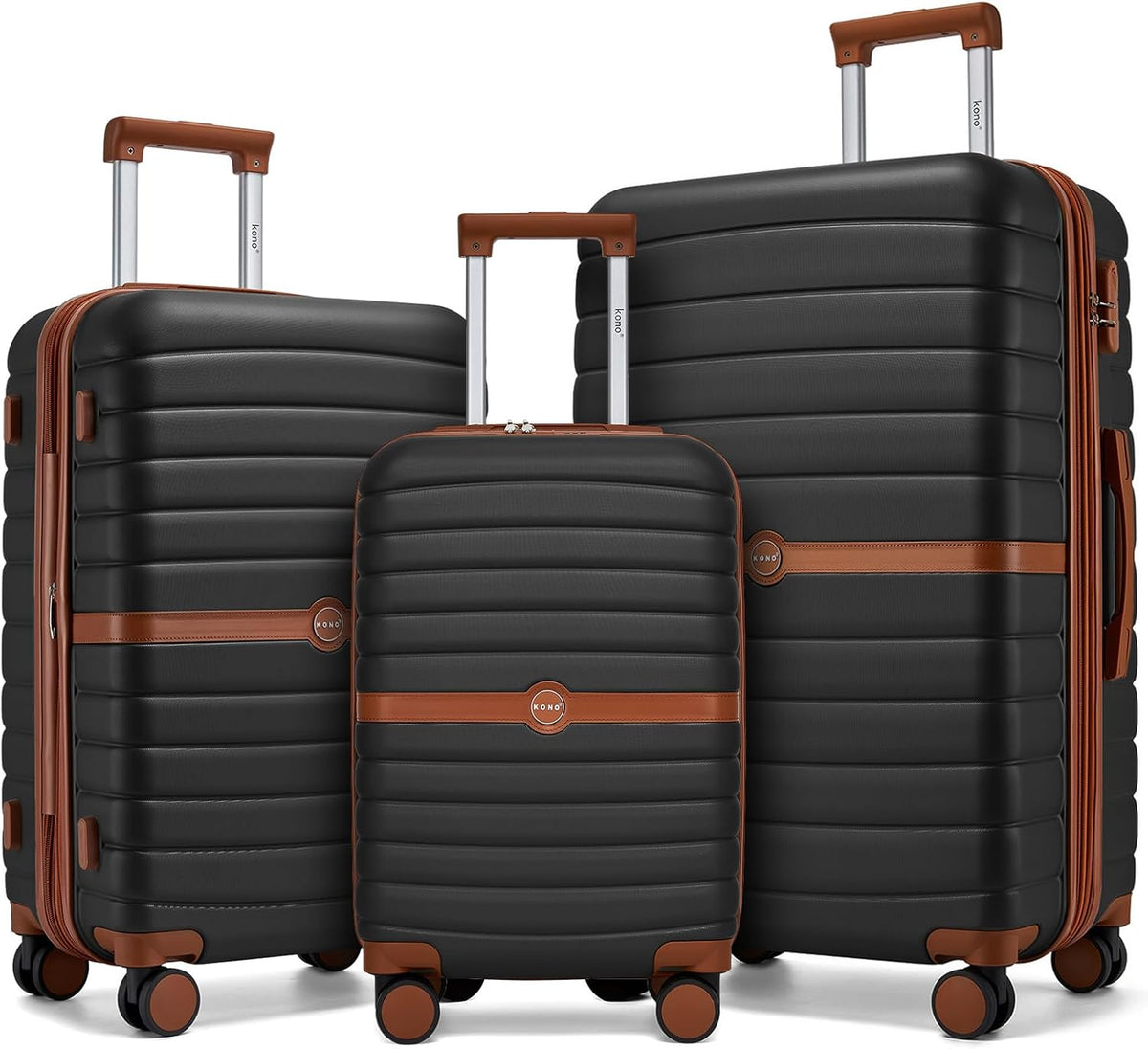 Expandable Carry On Luggage 22x14x9 Airline Approved with Spinner Wheels, 20 Inch Impact-Resistant PC+ABS Hardshell Rolling Suitcase Travel Luggage with Lock, White/Brown