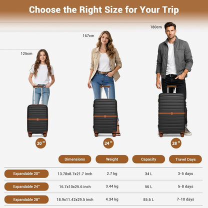 Expandable Carry On Luggage 22x14x9 Airline Approved with Spinner Wheels, 20 Inch Impact-Resistant PC+ABS Hardshell Rolling Suitcase Travel Luggage with Lock, White/Brown