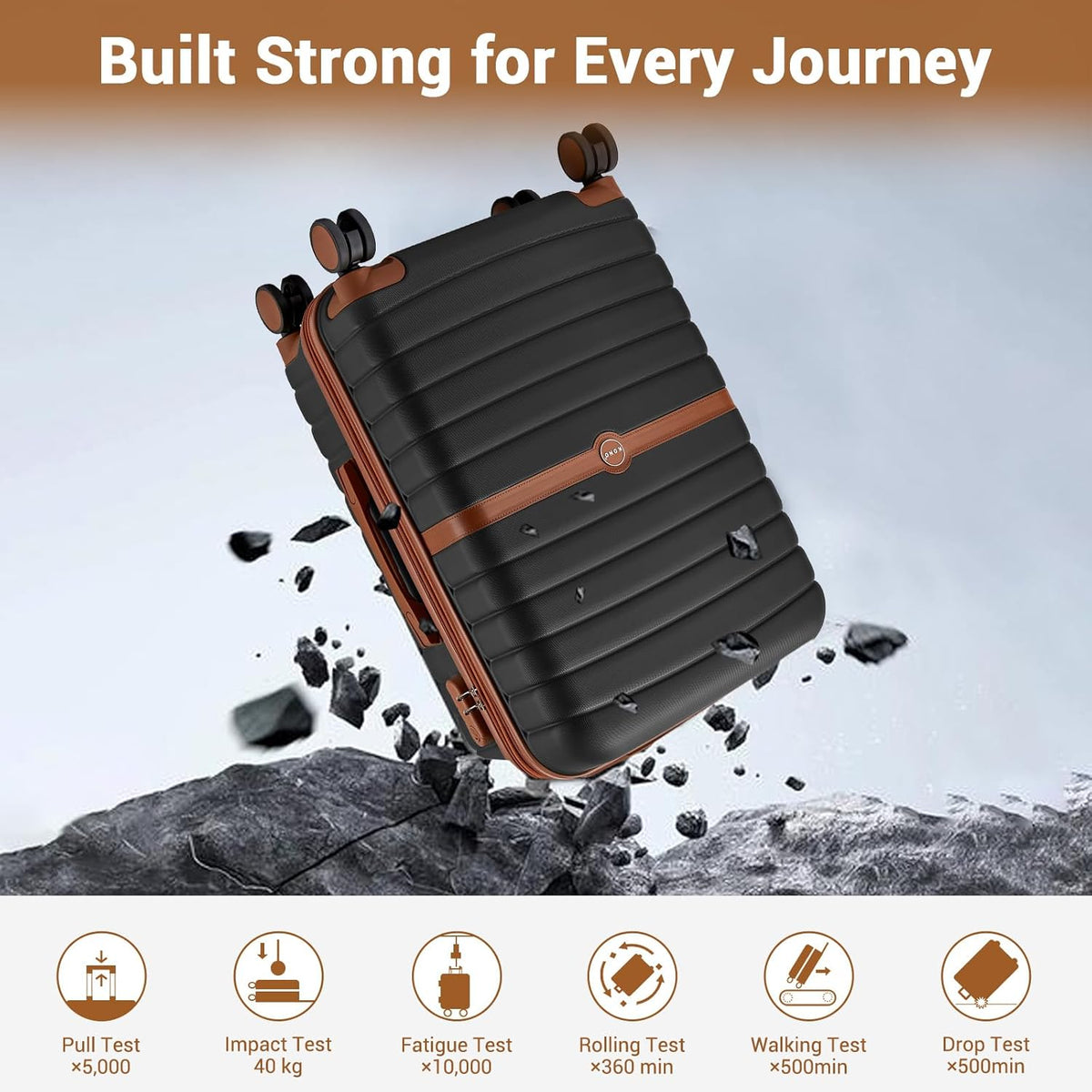 Expandable Carry On Luggage 22x14x9 Airline Approved with Spinner Wheels, 20 Inch Impact-Resistant PC+ABS Hardshell Rolling Suitcase Travel Luggage with Lock, White/Brown
