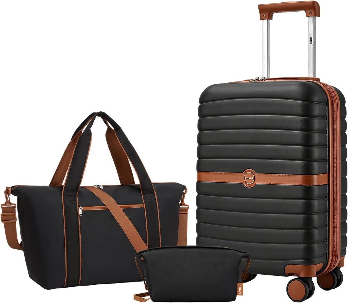 Expandable Carry On Luggage 22x14x9 Airline Approved with Spinner Wheels, 20 Inch Impact-Resistant PC+ABS Hardshell Rolling Suitcase Travel Luggage with Lock, White/Brown