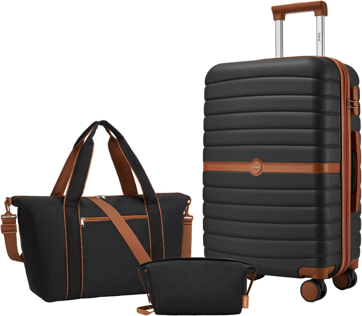 Expandable Carry On Luggage 22x14x9 Airline Approved with Spinner Wheels, 20 Inch Impact-Resistant PC+ABS Hardshell Rolling Suitcase Travel Luggage with Lock, White/Brown