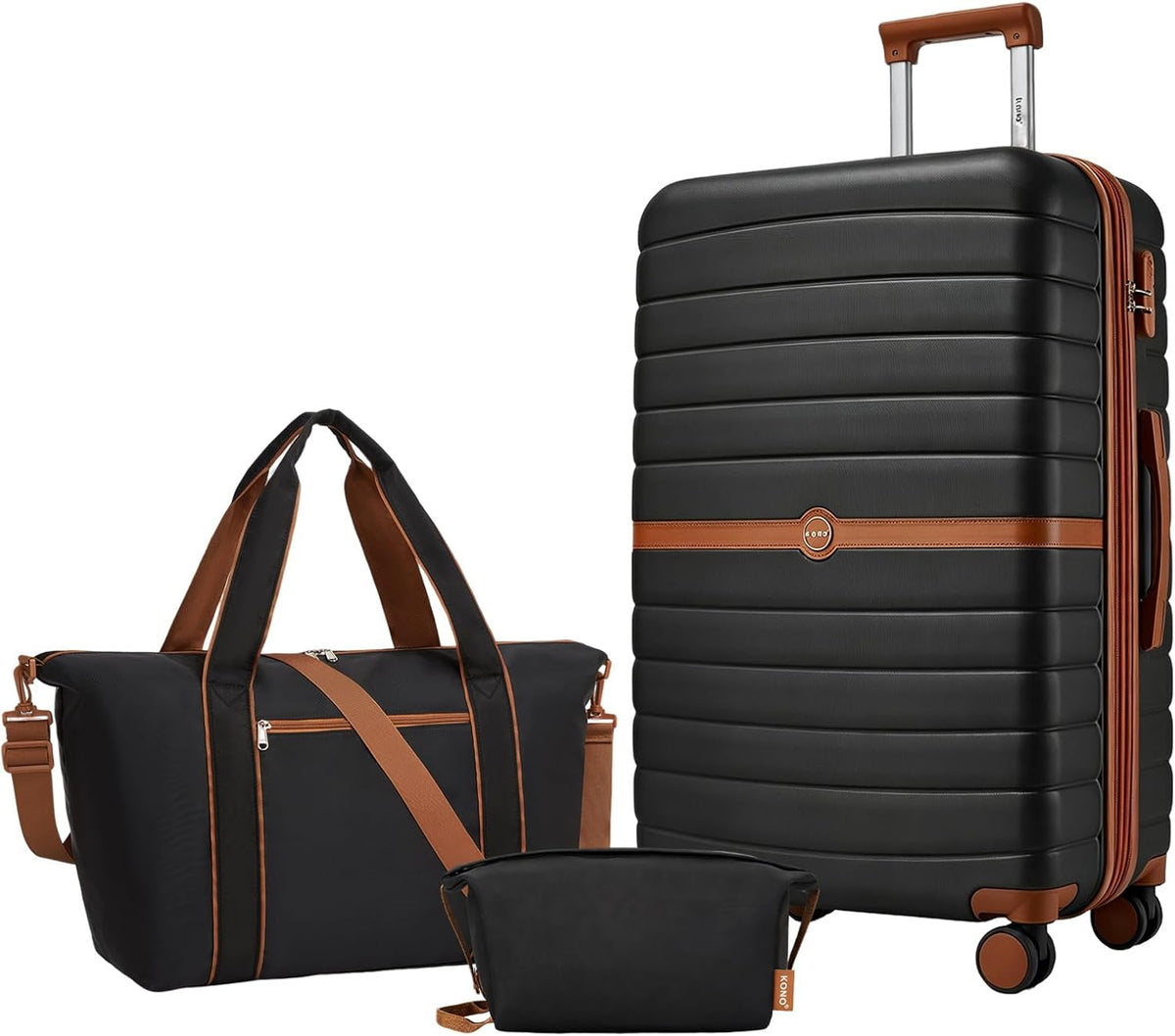 Expandable Carry On Luggage 22x14x9 Airline Approved with Spinner Wheels, 20 Inch Impact-Resistant PC+ABS Hardshell Rolling Suitcase Travel Luggage with Lock, White/Brown