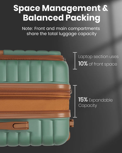 Expandable Carry On Luggage 22x14x9 Airline Approved with Spinner Wheels, 20 Inch Impact-Resistant PC+ABS Hardshell Rolling Suitcase Travel Luggage with Lock, White/Brown