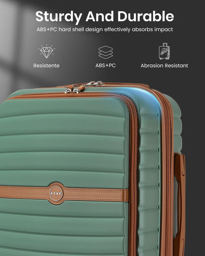 Expandable Carry On Luggage 22x14x9 Airline Approved with Spinner Wheels, 20 Inch Impact-Resistant PC+ABS Hardshell Rolling Suitcase Travel Luggage with Lock, White/Brown