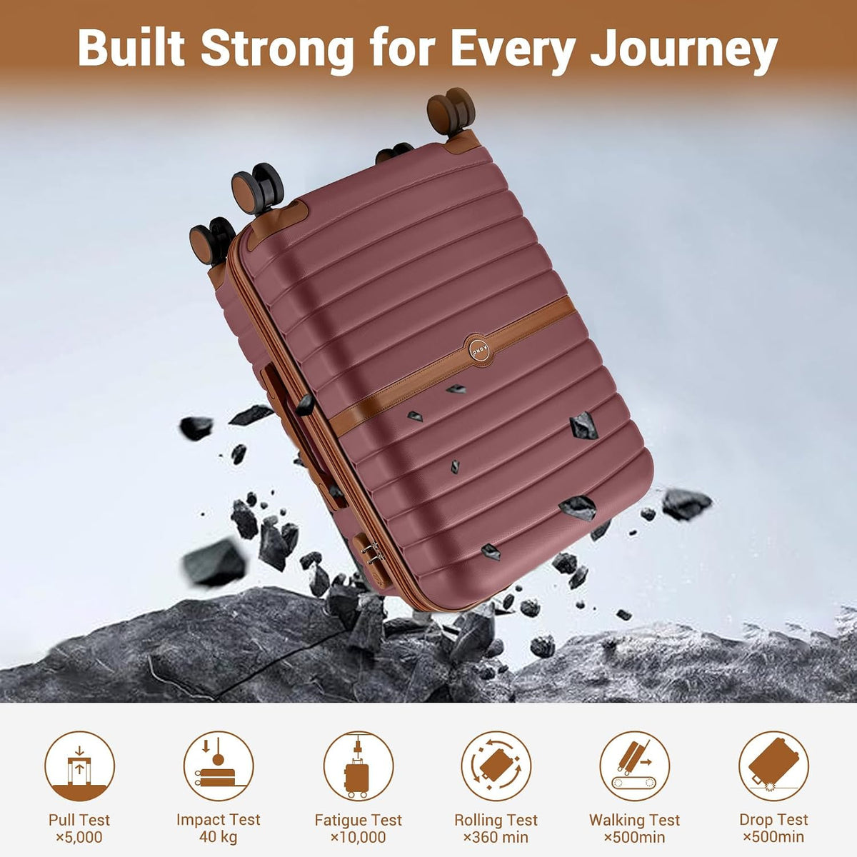 Expandable Carry On Luggage 22x14x9 Airline Approved with Spinner Wheels, 20 Inch Impact-Resistant PC+ABS Hardshell Rolling Suitcase Travel Luggage with Lock, White/Brown