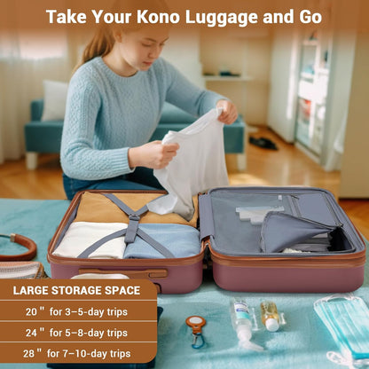 Expandable Carry On Luggage 22x14x9 Airline Approved with Spinner Wheels, 20 Inch Impact-Resistant PC+ABS Hardshell Rolling Suitcase Travel Luggage with Lock, White/Brown