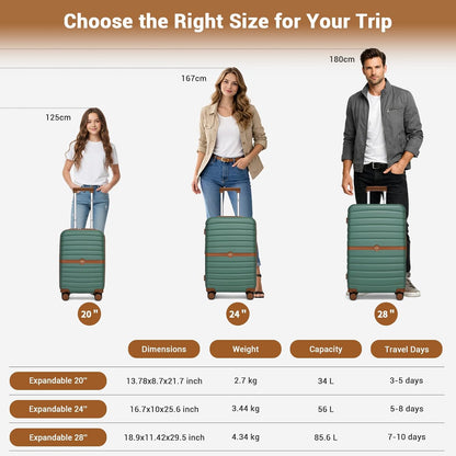 Expandable Carry On Luggage 22x14x9 Airline Approved with Spinner Wheels, 20 Inch Impact-Resistant PC+ABS Hardshell Rolling Suitcase Travel Luggage with Lock, White/Brown
