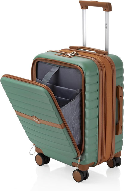 Expandable Carry On Luggage 22x14x9 Airline Approved with Spinner Wheels, 20 Inch Impact-Resistant PC+ABS Hardshell Rolling Suitcase Travel Luggage with Lock, White/Brown