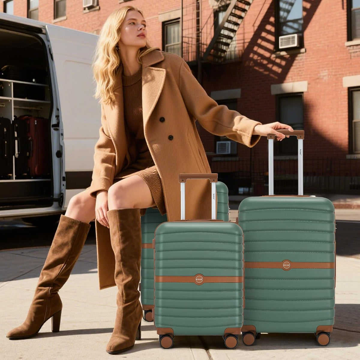 Expandable Carry On Luggage 22x14x9 Airline Approved with Spinner Wheels, 20 Inch Impact-Resistant PC+ABS Hardshell Rolling Suitcase Travel Luggage with Lock, White/Brown
