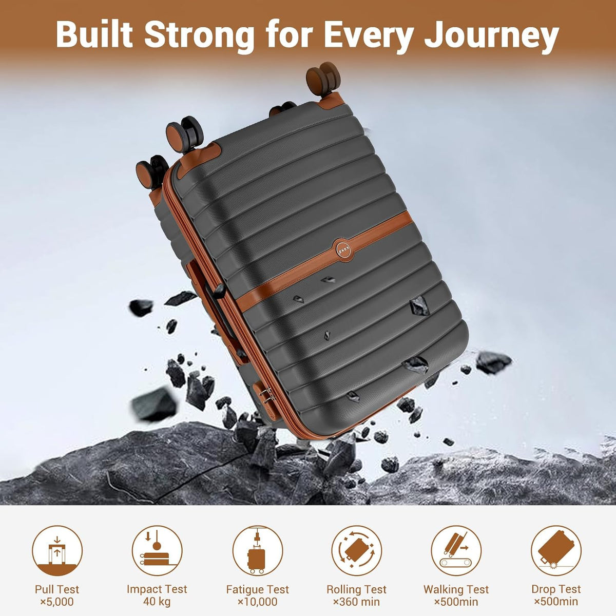 Expandable Carry On Luggage 22x14x9 Airline Approved with Spinner Wheels, 20 Inch Impact-Resistant PC+ABS Hardshell Rolling Suitcase Travel Luggage with Lock, White/Brown