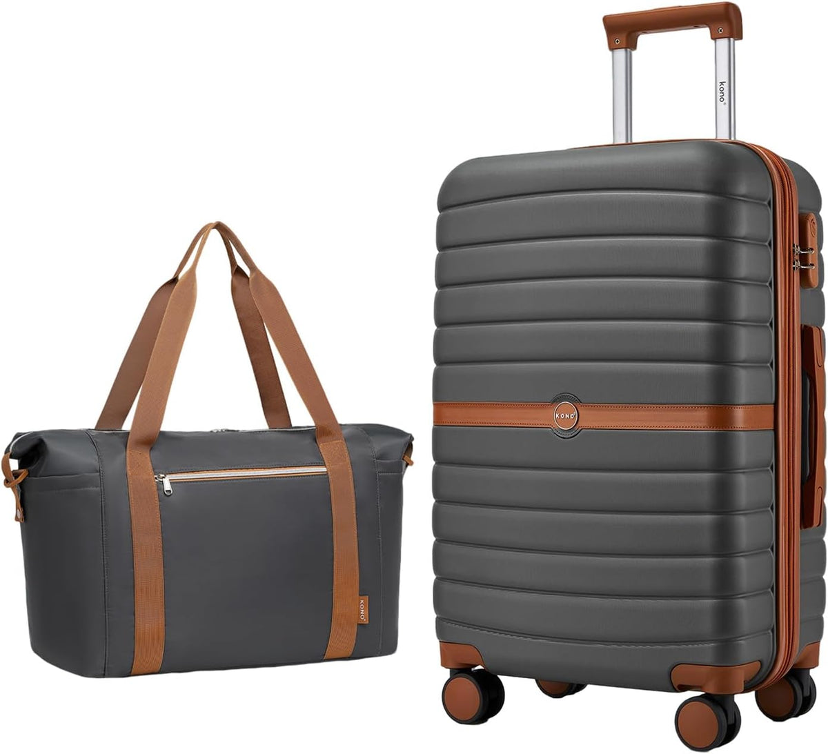 Expandable Carry On Luggage 22x14x9 Airline Approved with Spinner Wheels, 20 Inch Impact-Resistant PC+ABS Hardshell Rolling Suitcase Travel Luggage with Lock, White/Brown