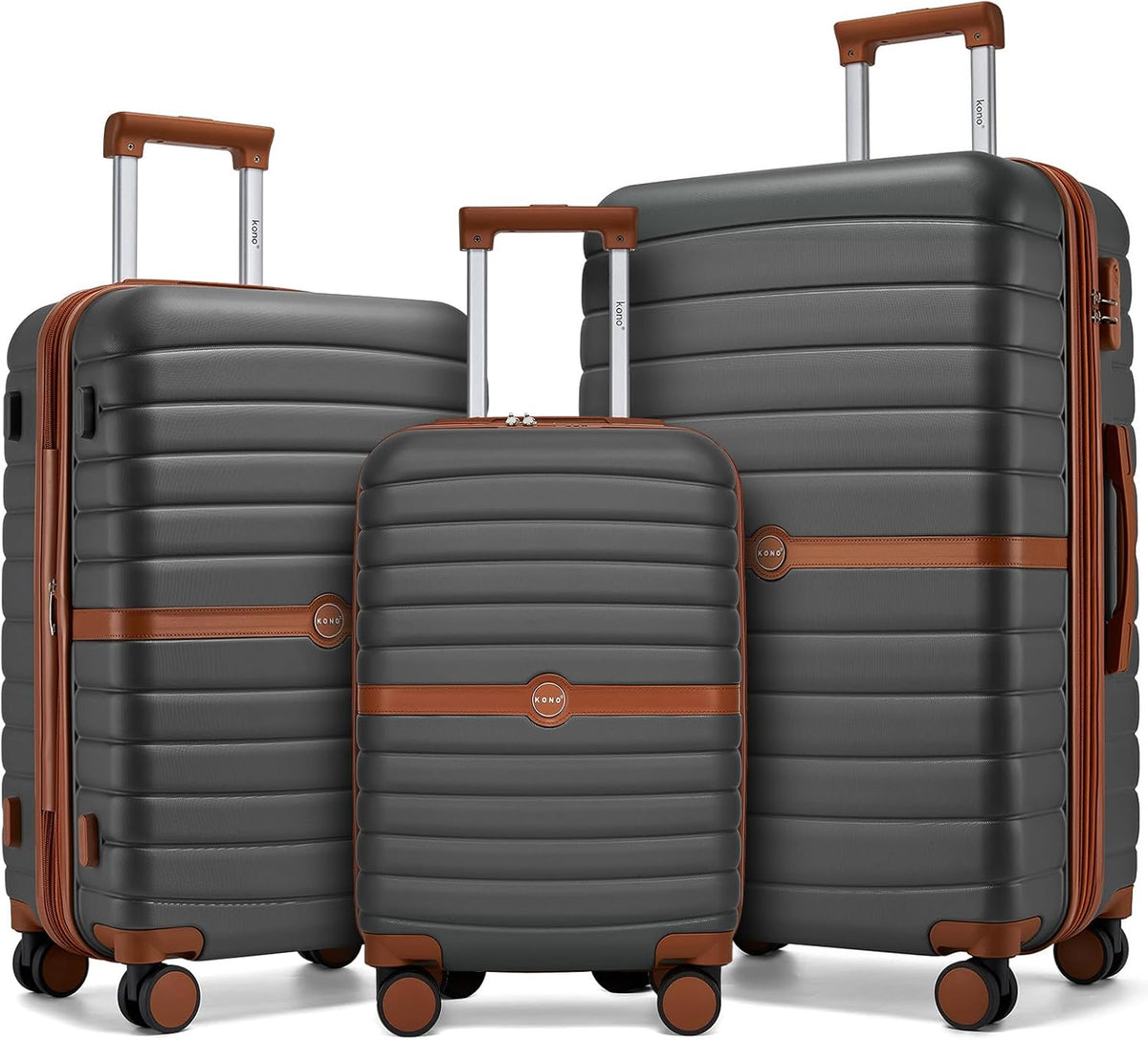 Expandable Carry On Luggage 22x14x9 Airline Approved with Spinner Wheels, 20 Inch Impact-Resistant PC+ABS Hardshell Rolling Suitcase Travel Luggage with Lock, White/Brown