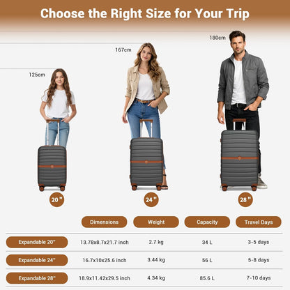 Expandable Carry On Luggage 22x14x9 Airline Approved with Spinner Wheels, 20 Inch Impact-Resistant PC+ABS Hardshell Rolling Suitcase Travel Luggage with Lock, White/Brown