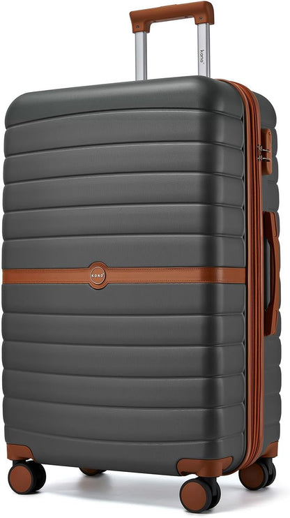Expandable Carry On Luggage 22x14x9 Airline Approved with Spinner Wheels, 20 Inch Impact-Resistant PC+ABS Hardshell Rolling Suitcase Travel Luggage with Lock, White/Brown