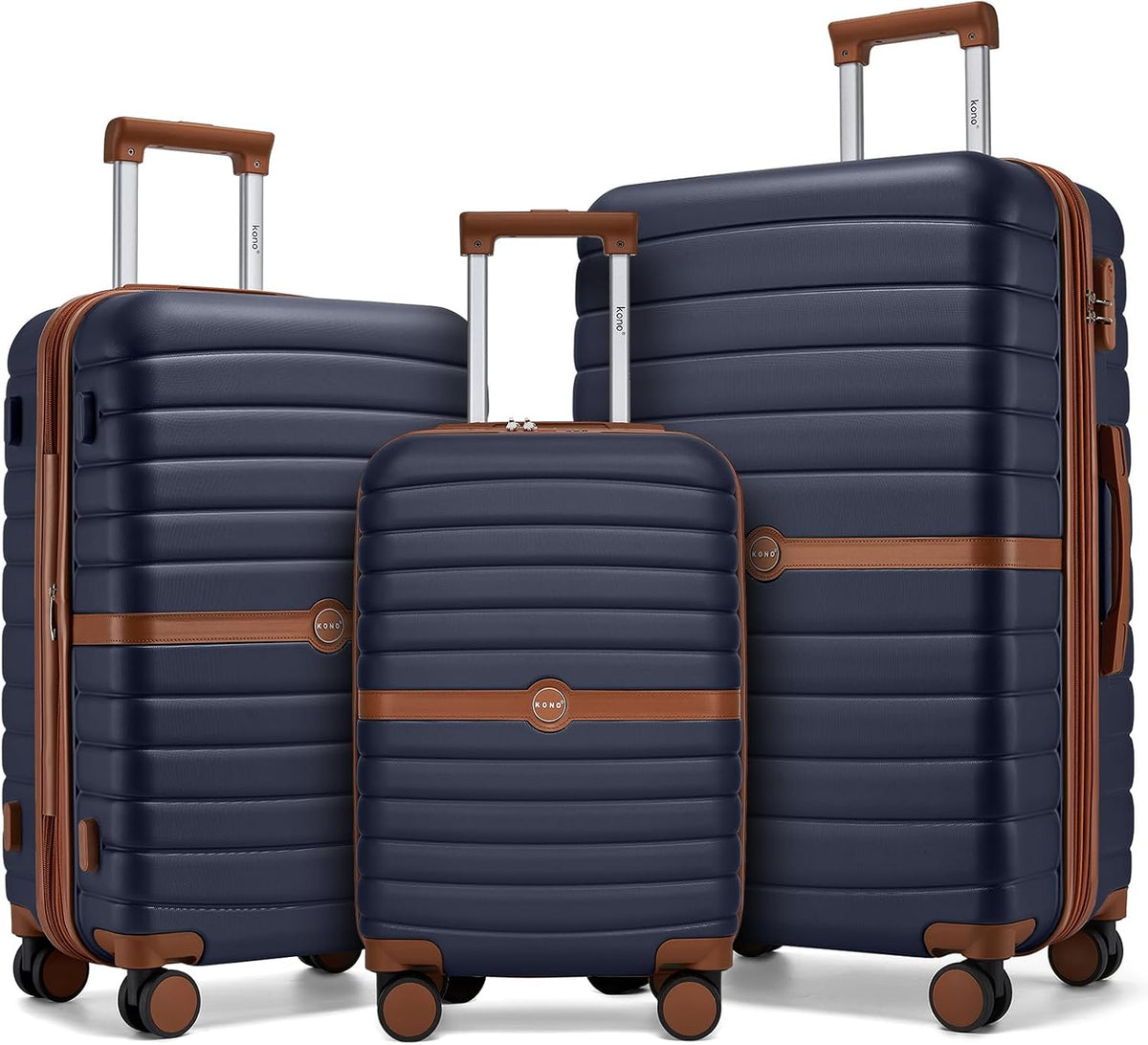 Expandable Carry On Luggage 22x14x9 Airline Approved with Spinner Wheels, 20 Inch Impact-Resistant PC+ABS Hardshell Rolling Suitcase Travel Luggage with Lock, White/Brown